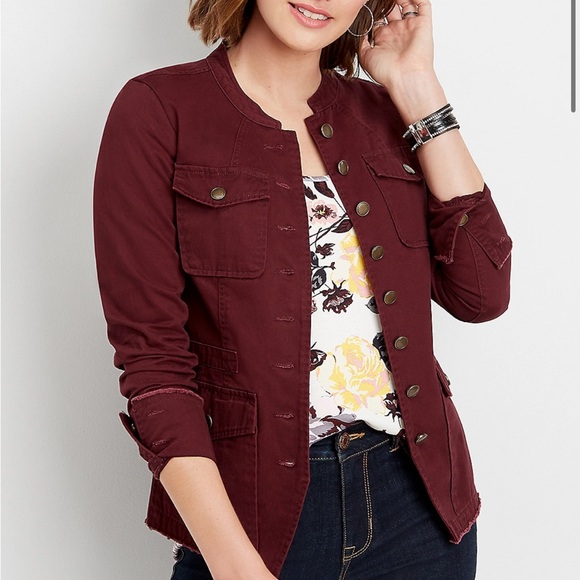 Maurices Burgundy Military Utility Jacket - Size XS - Picture 1 of 6